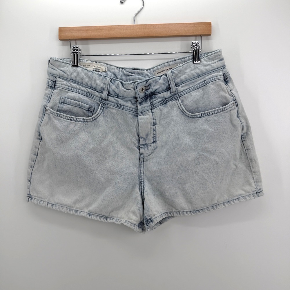 Anthropologie Pilcro Jean Shorts Womens 31 Blue Acid Wash High Rise Slim Denim